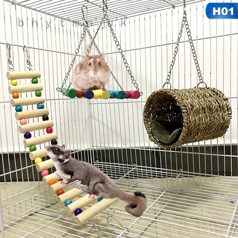 Bhy Hamster Kết Hợp Đồ Chơi 5 Bộ Chi Tiết Hamster Cung Cấp Đồ Chơi Bằng Gỗ Tấm Ván Đường Ổ Cho Chuột Hamster Tổ Bông Cho Thú Cưng