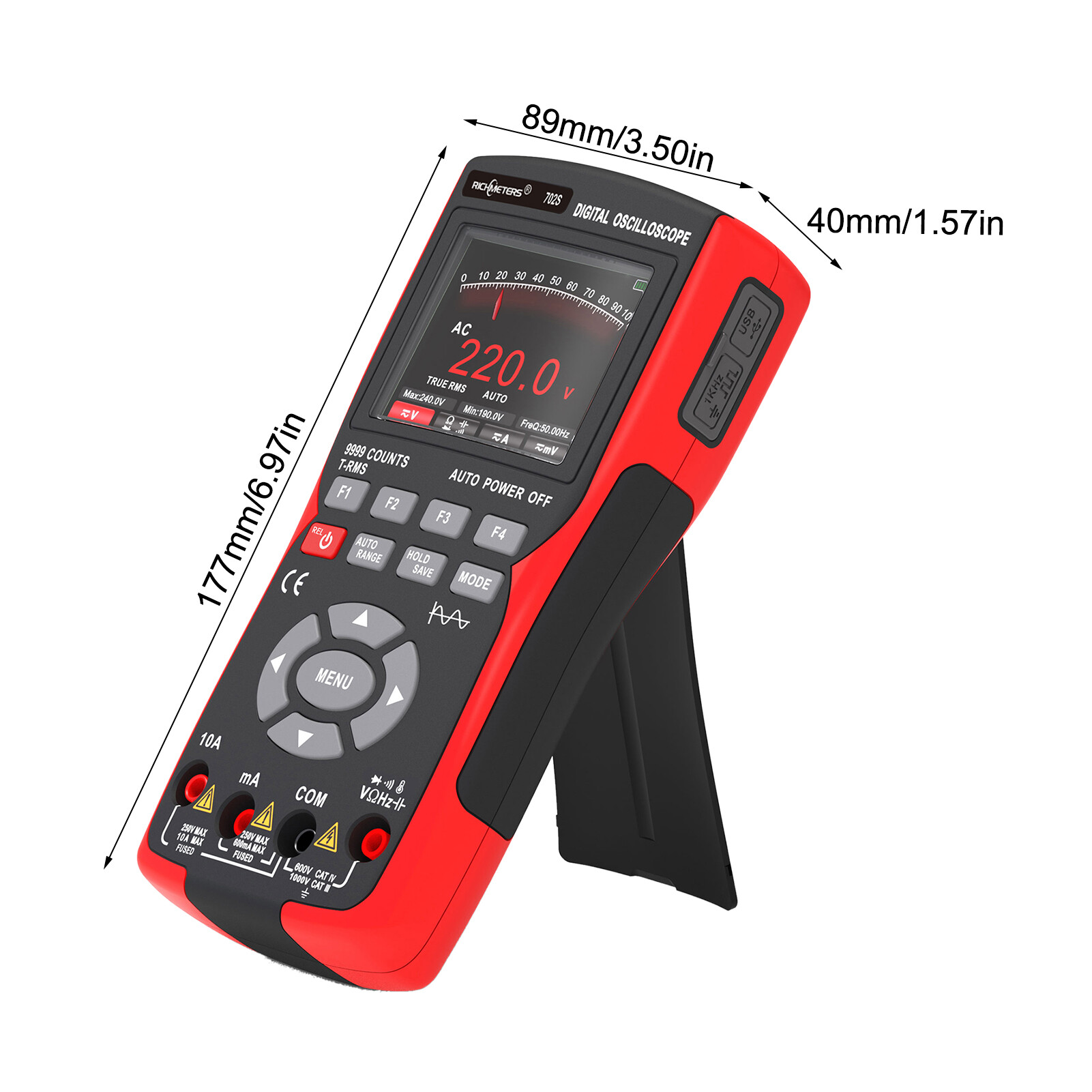 SMART SENSOR Oscilloscope Đồng hồ vạn năng cầm tay LCD đa năng kế kỹ thuật số & oscillometer 2-in-1 Đồng hồ vạn năng máy đo phạm vi 9999 đếm 10MHz 48msa/S đơn kênh đo AC/DC điện áp và hiện tại Kháng Điện dung tần số