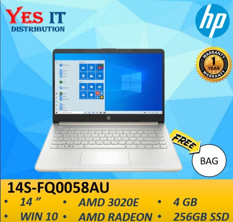 HP 14S-FQ0058AU 14“ LAPTOP (AMD 3020E, 4GB, 256GB SSD, RADEON GRAPHICS, W10)-- FREE BAG Malaysia
