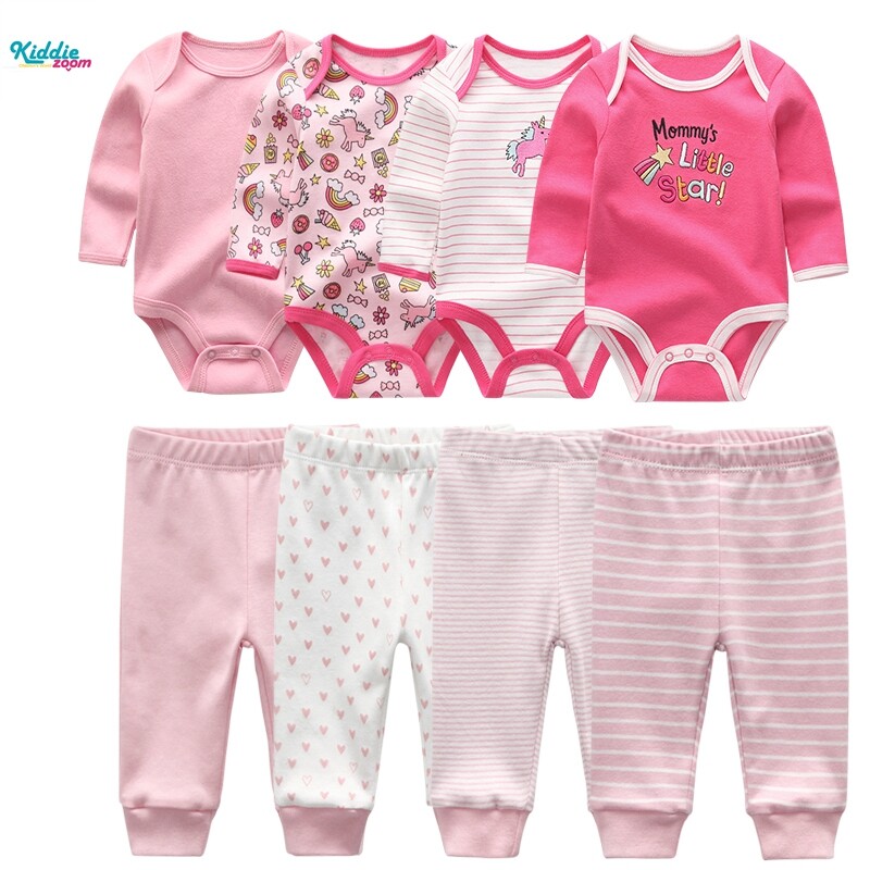 Kidddiezoom 4set baby romper+4set baby pants fashion newborn clothes
