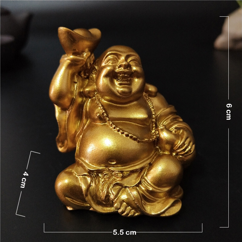 Golded Laughing Buddha Statue Chinese Feng Shui Lucky Wealth Maitreya Buddha  Sculpture Figurines Home Decoration | Lazada