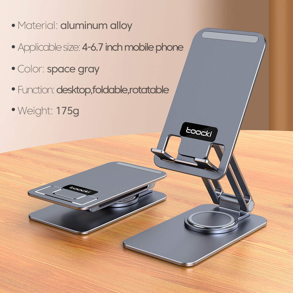 Toocki 360° adjustable phone holder desk phone stand aluminum tablet holder for "4-6.7'' mobile phones iphone 13/ 12/ 12 pro/12 pro max / 11 pro max / xs / xr / x / 8 / 7 ipad adjustable foldable mobile phone holder stand
