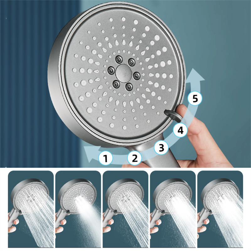 5 Modes Large Panel Shower Head Adjustable High Pressure Water Saving Shower Head Water Massage Shower Head for Bathroom Accessories