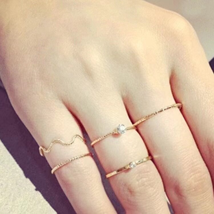 5pcs/set band ring wave stack midi ring lady jewelry charm cincin perumpuan