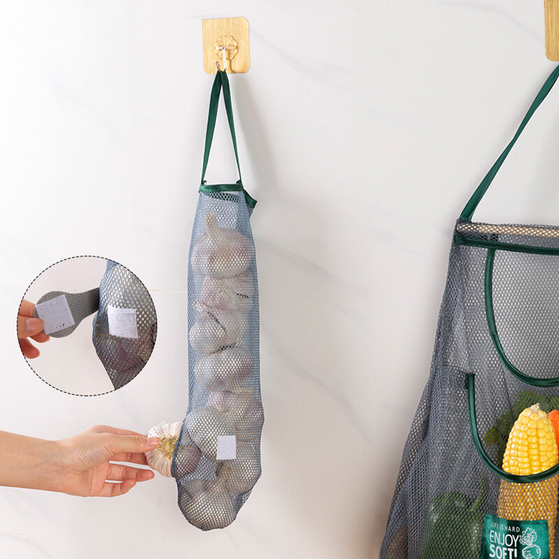 Kitchen Reusable Mesh Storage Bag Washable Foldable Hanging Net Bag Fruit Vegetable String Portable