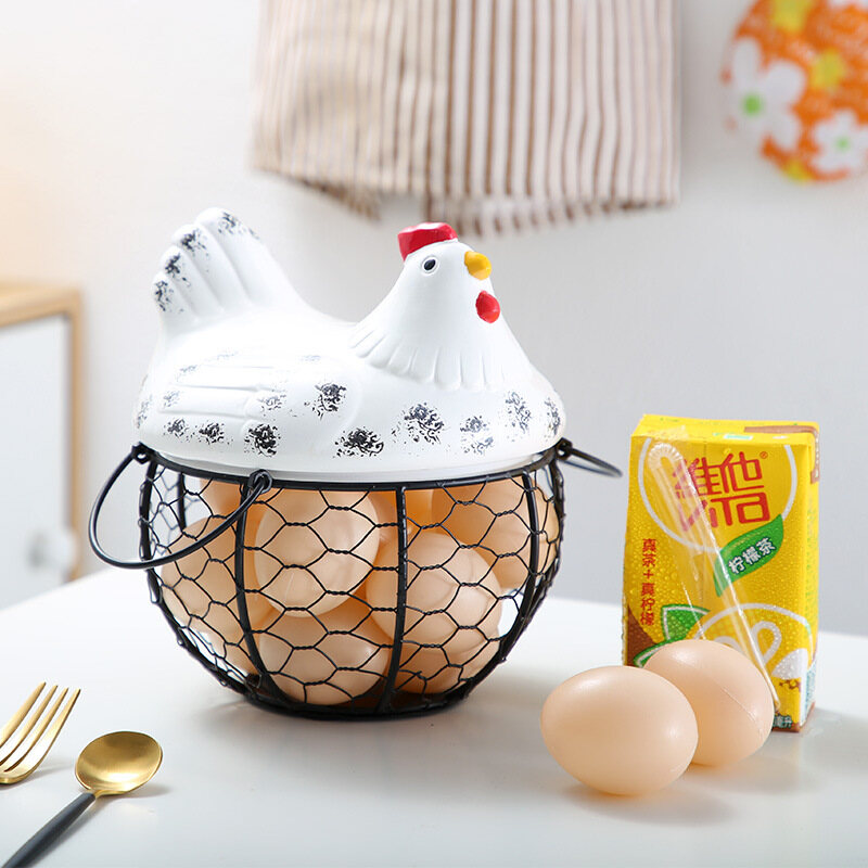 Ceramic Cute Egg Holder for 15 Eggs Chicken Wire Egg Basket Fruit Basket Collection Ceramic Hen Oraments Decoration Kitchen Storage Can Holder  19CMX22CM