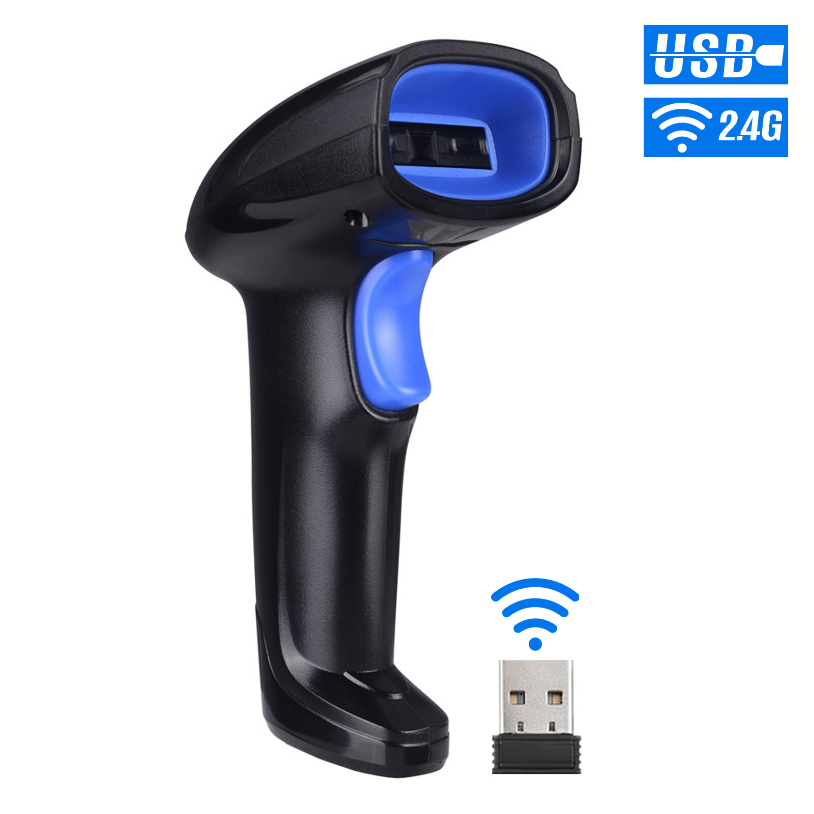 KKMOON 2-in-1 2.4G Wireless Barcode Scanner & USB Wired Barcode Scanner Automatic Handheld 1D Bar Code Scanner Reader with Rechargeable Battery Mini USB Receiver USB Cable for Computer Laptop