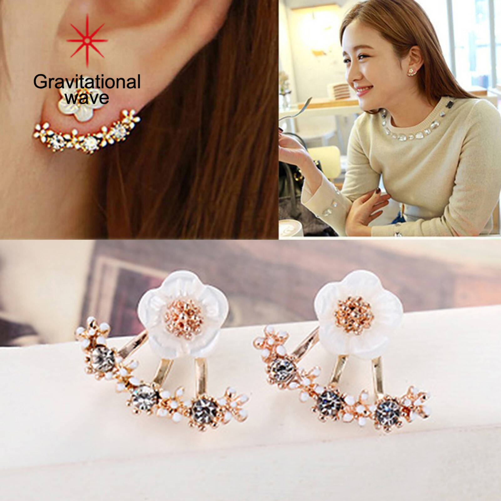 Gravitational wave 1 Pair Ear Stud Cute Safe Sweet Female Marguerite Ear Clips for Clubs