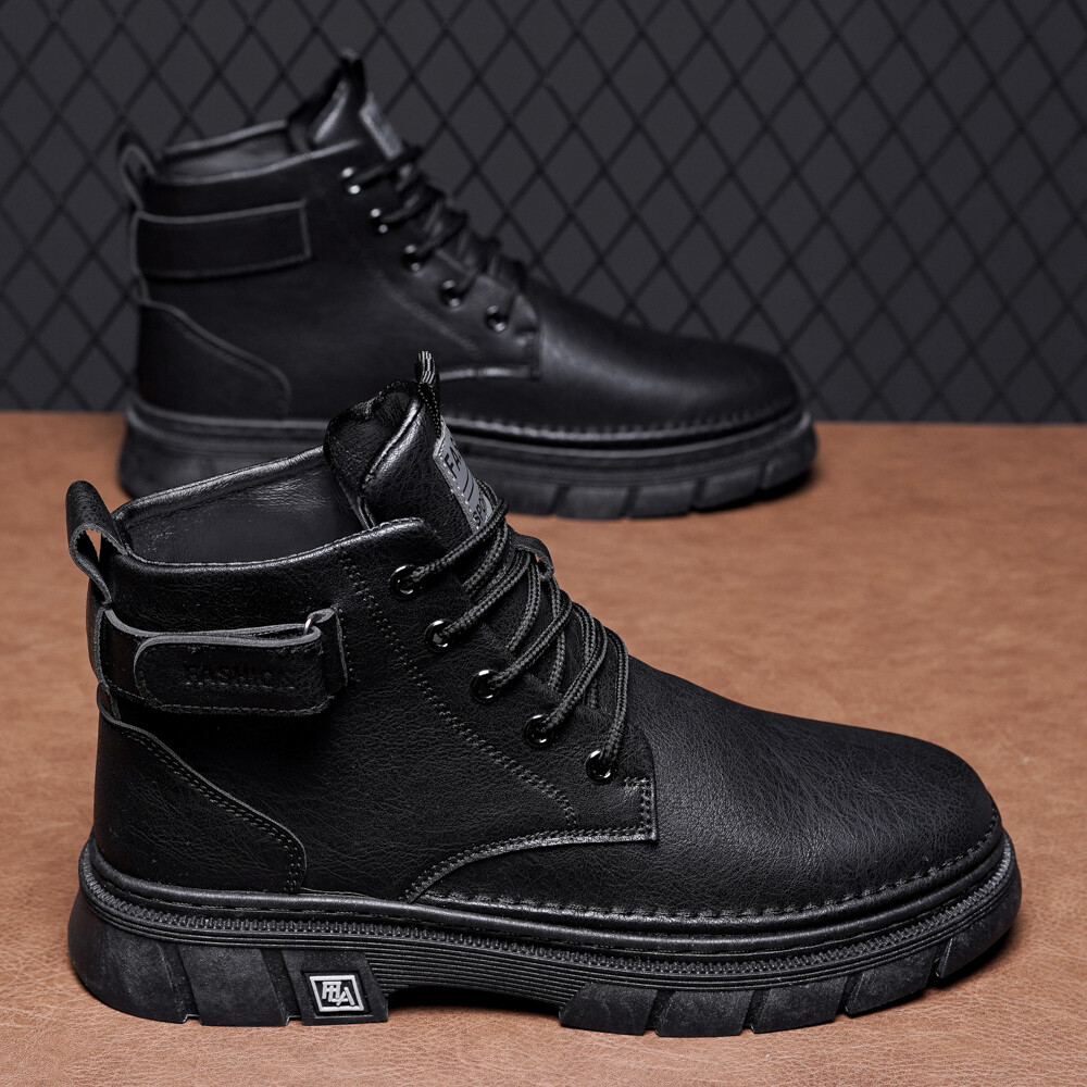 2023 new style martin boots men's mid-cut tactical retro motorcycle leather british round toe shoes/2023秋季新款马丁靴男中帮战术男靴复古机车皮靴英伦圆头皮鞋/musim gugur bot baru martin lelaki topi tengah lelaki bot taktik lelaki vintage motorcycle leather