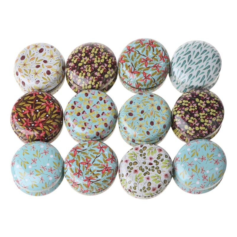 12pcs Mini Elegant Flower Tin Box DIY Candle Jar Balm Round Empty Case Portable Lipstick Spices Storage