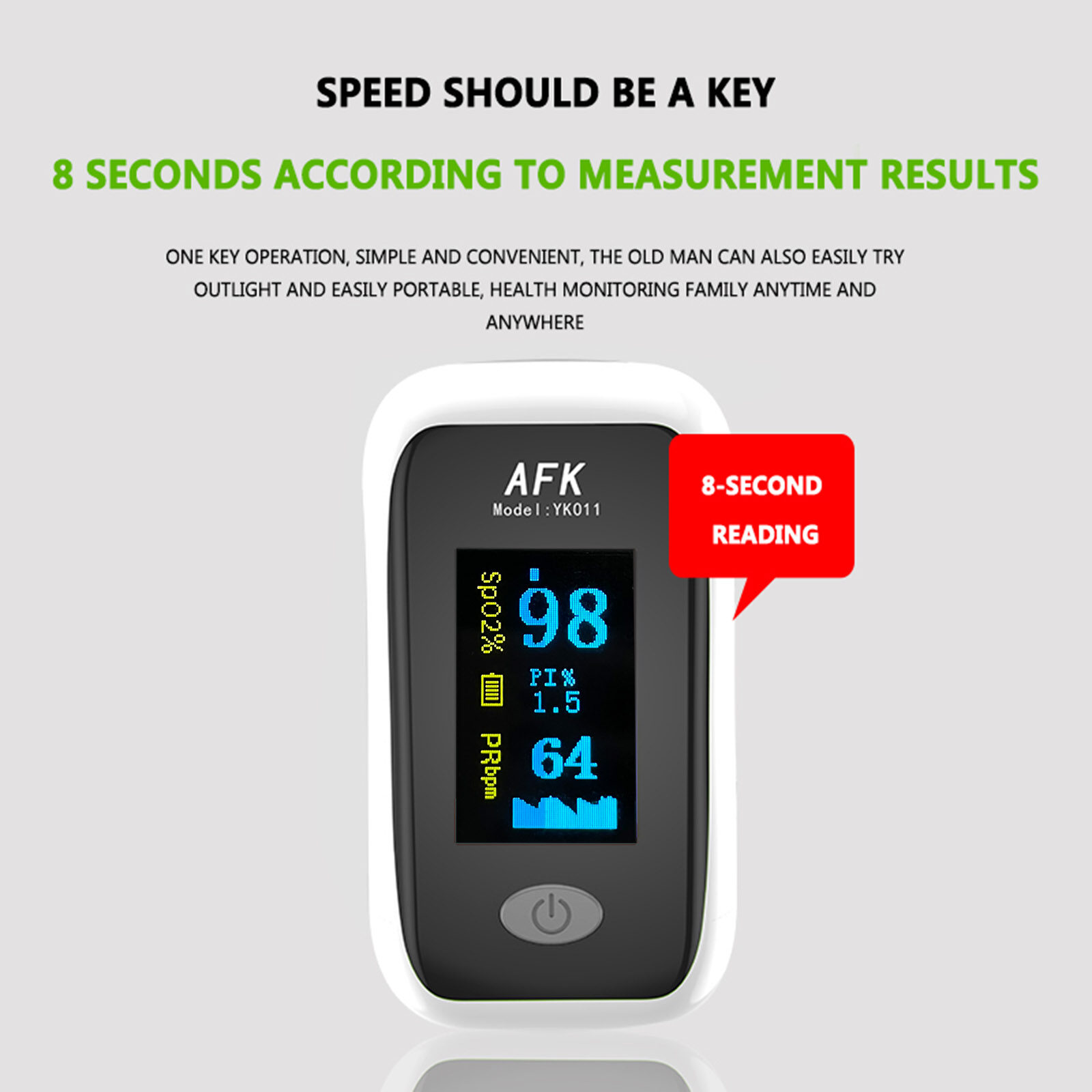 AFK YK011 Pulse Oxi เมตร OLED จอแสดงผลความอิ่มตัวของออกซิเจนในเลือด