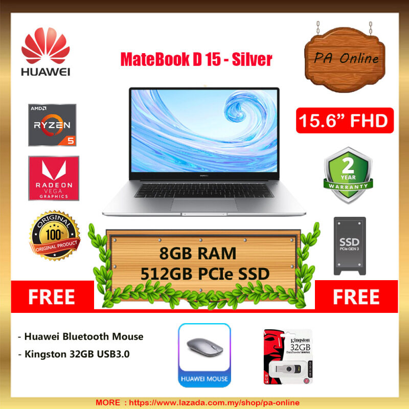 Huawei MateBook D 15 -AMD Ryzen 5-3500U /8GB RAM /256GB SSD+1TB HDD /15.6 FHD IPS /AMD Radeon Vega 8 Graphics /Win 10 /2 Years Malaysia