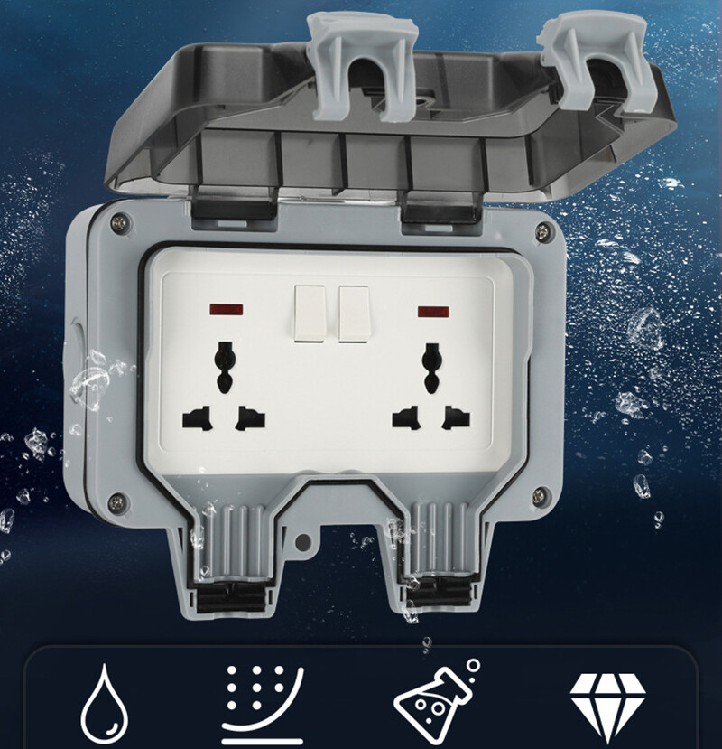 Universal IP66 Weatherproof Socket Waterproof Outdoor Wall Power Socket Double 6 Hole Switch Standard Electrical Outlet