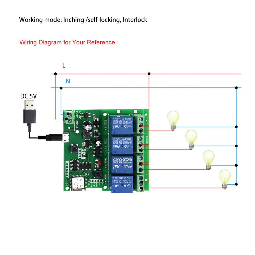 eWeLink Smart Remote Control Wireless Switch Universal Module 4ch DC 5V 12V 32V Wifi Switch Timer Phone APP Remote Control Support Alexa Google Home Voice Control for Smart Home