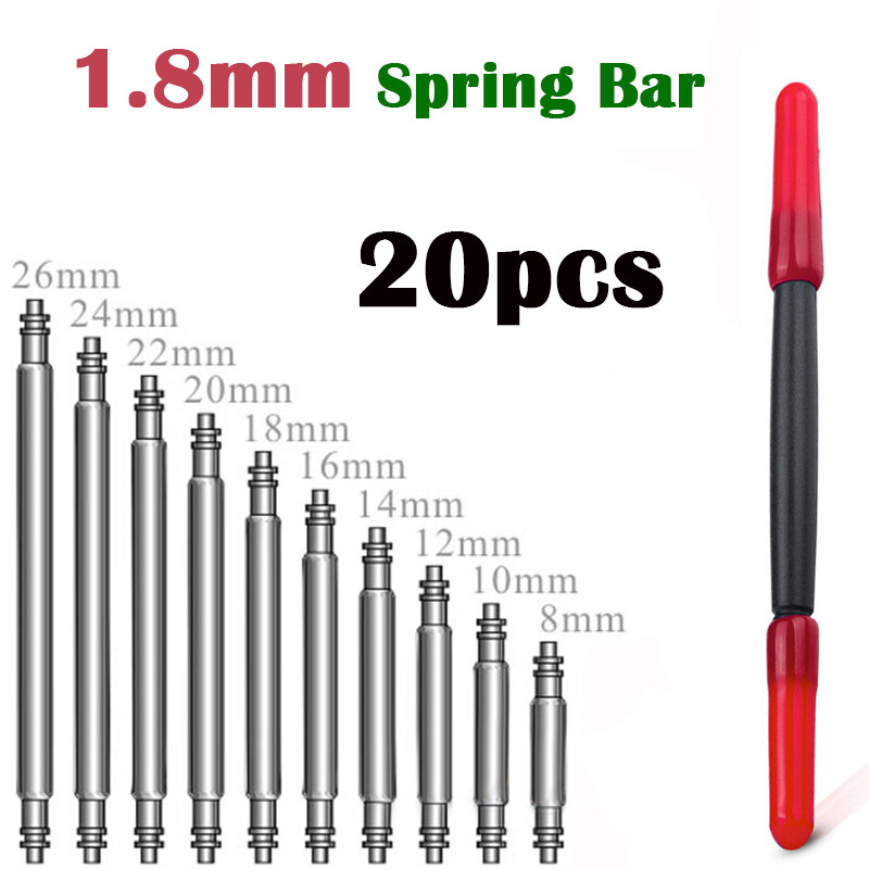 20pcs Watch Band Spring Bar 1.8mm Diameter with tool Strap Link Pins Repair Watchmaker Tools width 8mm 9mm 10mm 11mm12mm 13mm 14mm 15mm 16mm 17mm 18mm 19mm 20mm 21mm 22mm 23mm 24mm 25mm 26mm