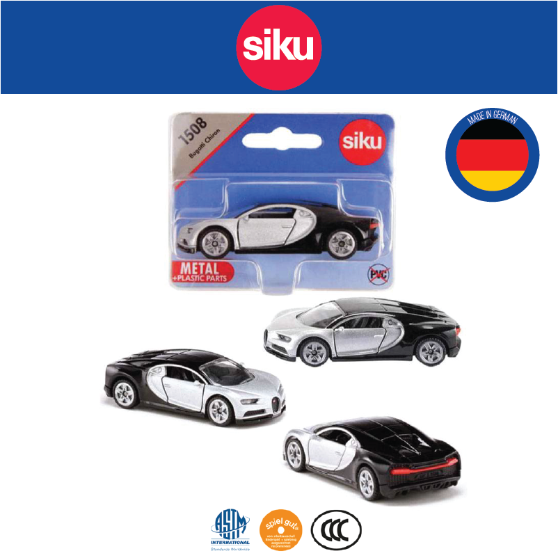 Siku 1508, Auto Sportiva Bugatti Chiron, Auto Giocattolo Per Bambini Metallo Plastica Blu Arancio Porte Apribili 2 2 - Foto 4