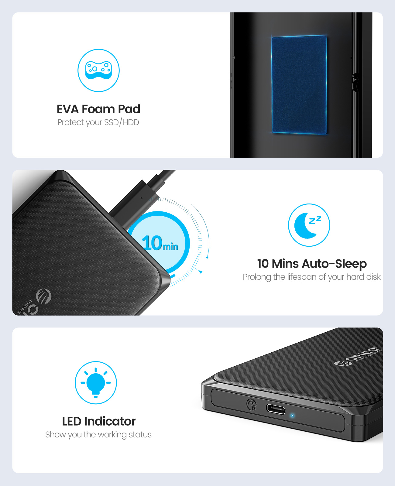 ORICO Hộp Đựng Ổ Cứng SATA 2.5 Inch Sang USB 3.0/Type-C Hộp Đựng Ổ Cứng Gắn Ngoài USB3.0 MicroB Hộp Đựng SSD UASP Tốc Độ Cao Cho WD Seagate (2189U3-V1)