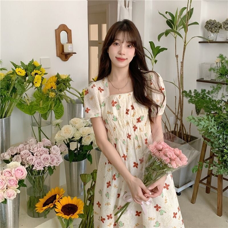 XIYUYI women's skirt Summer new long skirt white floral French temperament dress Slim and petite spring and autumn skirt