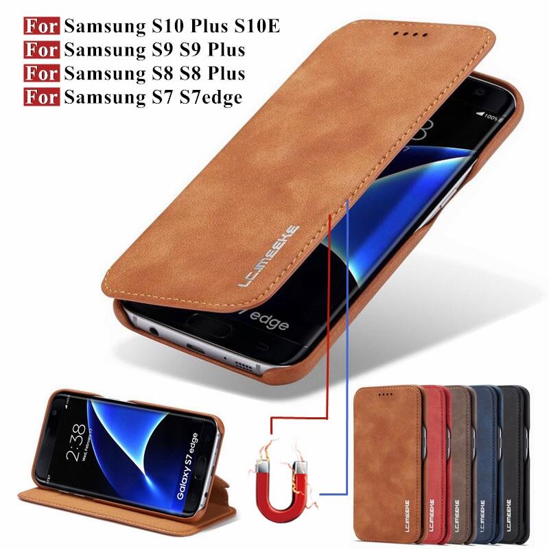 XICCI Flip Vintage Slim Leather Case for Samsung Galaxy S8/S9/S10/S8 Plus/S9 Plus/S10 Plus/S10E Magnetic Closure Stand Function Card Slot Wallet Cover