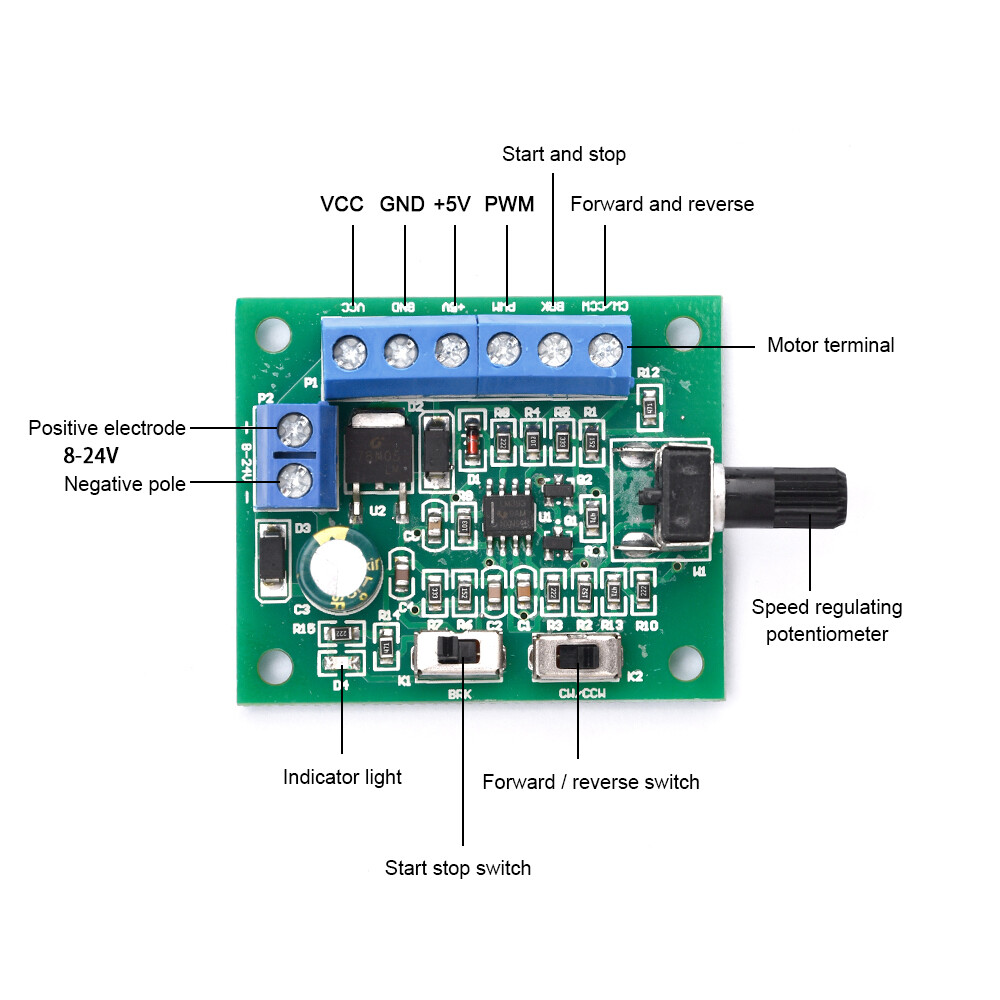pcbfun DC8-24V PWM brushless DC motor speed regulator driver motor speed control board forward and reverse controller 18KHZ