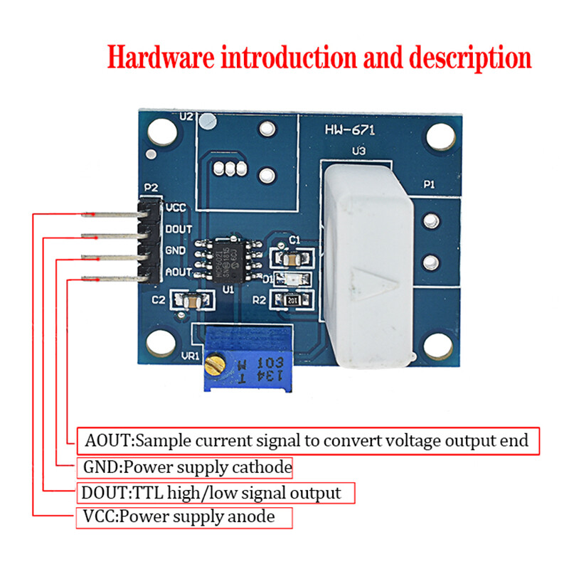 Mô-đun Cảm Biến Phát Hiện Dòng Điện Hall DC 5V WCS1800 Chính Xác 35A Với Đèn Tín Hiệu Quá Dòng