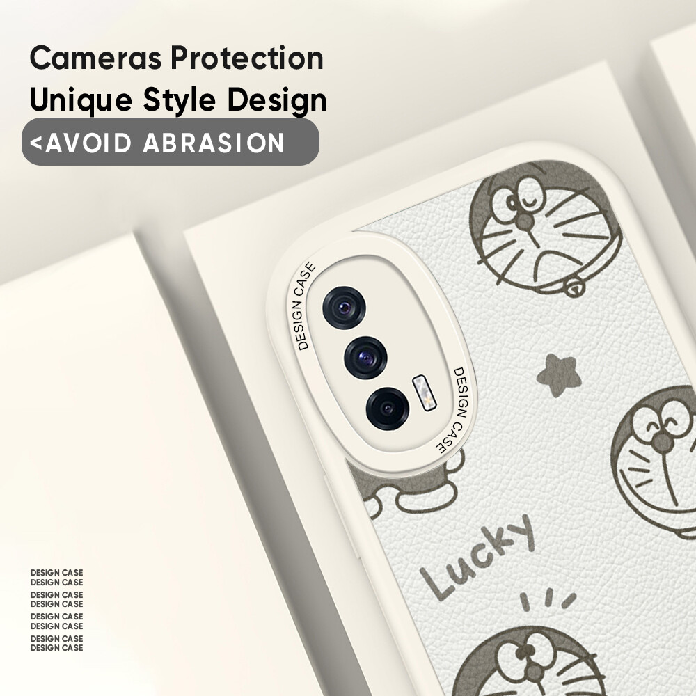 Jizetin Leather Casing For Xiaomi Redmi Note 11 Note 11 5G Note 11 Pro+ 5G Note 11S Note 11T Pro Note 11T Pro+ Handphone Casing Slim Skin Feeling Cartoon Doraemn Cat Leather Back Casing Soft Silicone PU Leather Cover Phone Case