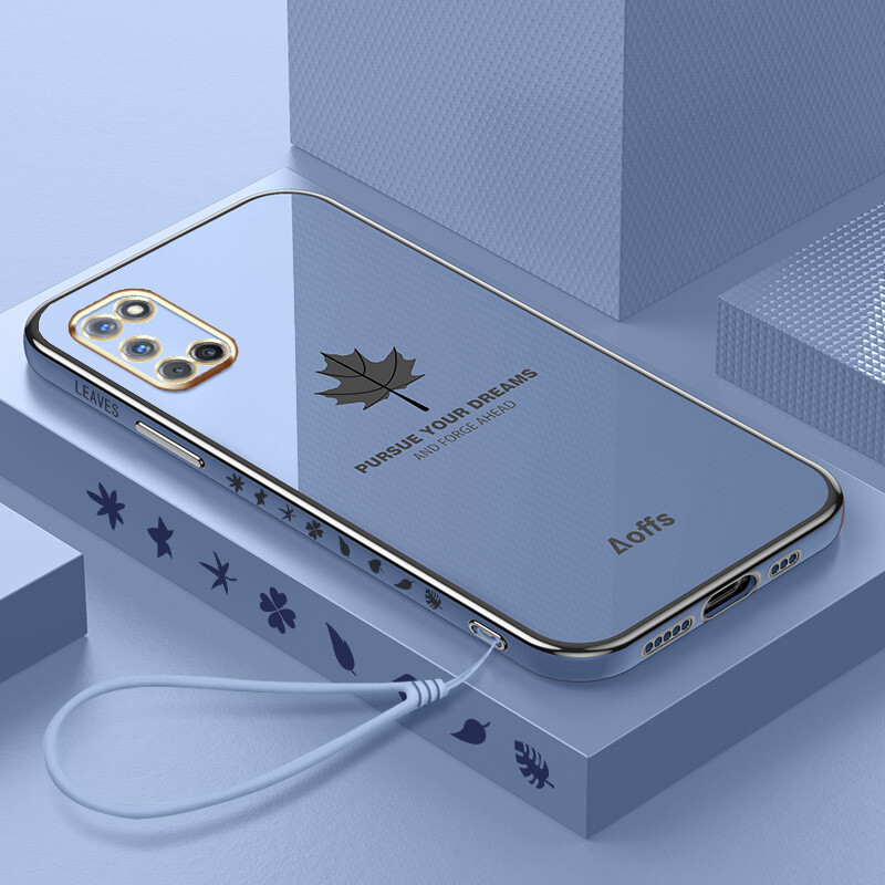YBD Ốp Điện Thoại Mạ Cạnh Thẳng Cho OPPO A52 A92 Ốp Bảo Vệ Máy Ảnh Chính Xác Ốp Họa Tiết Lá Phong Có Dây Đeo Miễn Phí