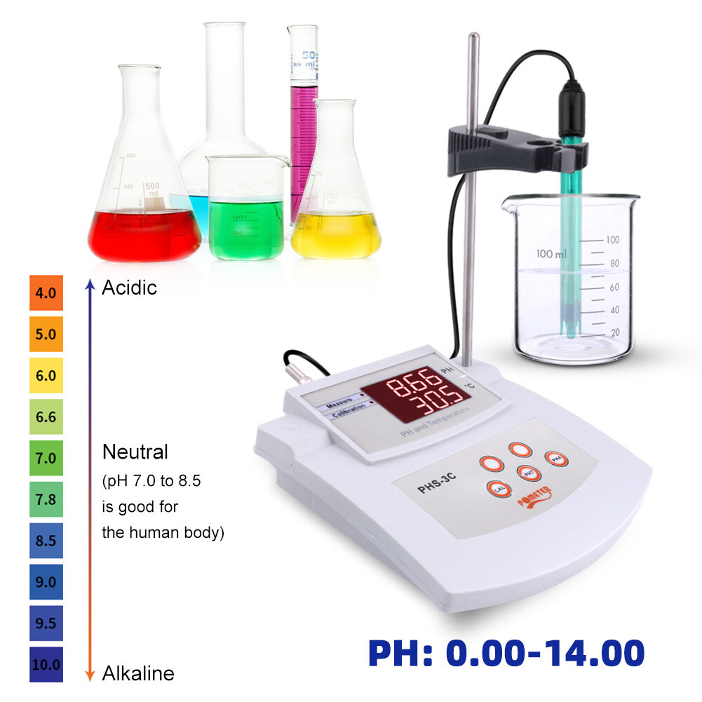 RCYAGO Máy Đo Độ Axit Để Bàn PHS-3C Máy Kiểm Tra Độ PH Kỹ Thuật Số 2 Trong 1 PH/Nhiệt Độ Máy Phân Tích Chất Lượng Nước Trong Phòng Thí Nghiệm Hiệu Chuẩn Tự Động