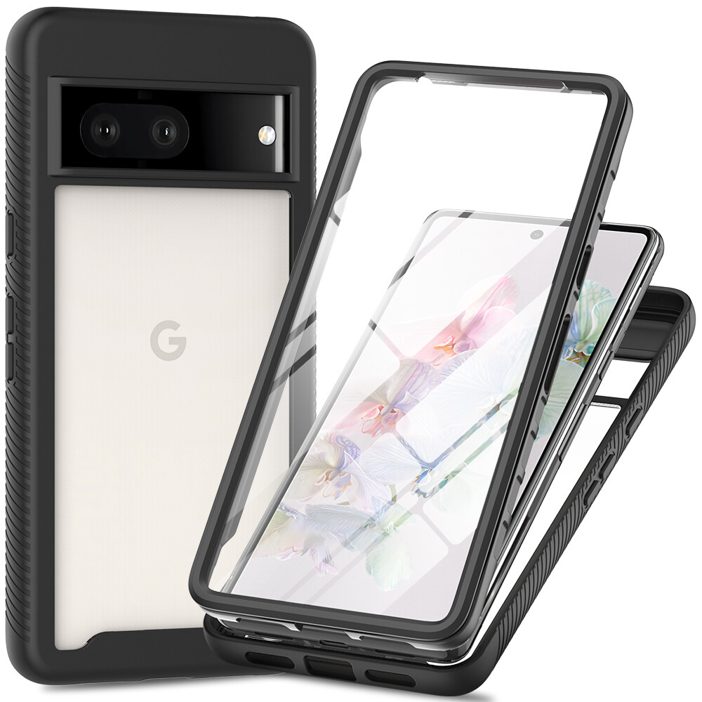 For Google Pixel 8 Pro Pixel 7 Pro Pixel 6 7A Case, Full Body Rugged Case with Built-in Touch Sensitive Anti-Scratch Screen Film Protector, Soft TPU Bumper Case Hybrid Gradient Transparent Soft TPU Clear Skin Cover