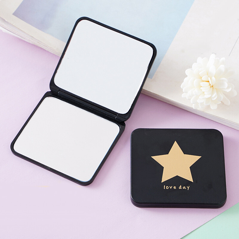 【HOMP】Foldable Makeup Mirror Mini Square Makeup Vanity Mirror Portable Hand Mirrors Double-sided Compact Mirror Pocket Cosmetic Mirror