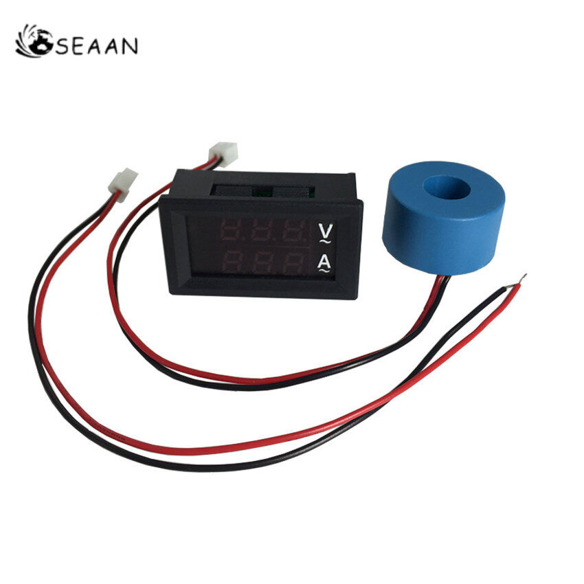 Máy Kiểm Tra AC 60-500V 10A Mini Ampe Kế Vôn Kế Kỹ Thuật Số Đồng Hồ Đo Dòng Điện Điện Áp Xanh Đỏ Màn Hình LED Kép