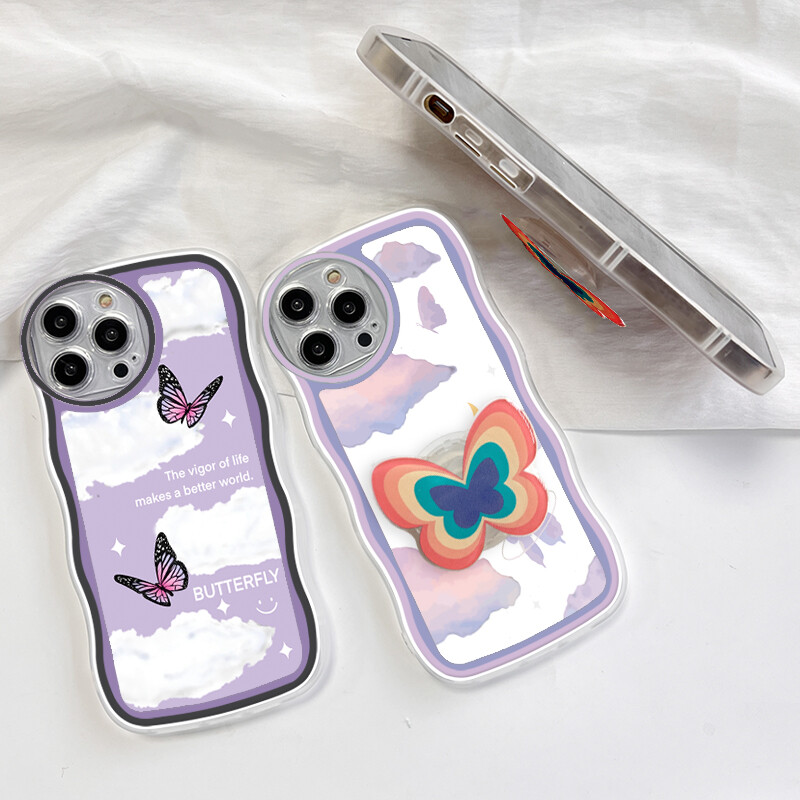 PMP Casing Case For Samsung Galaxy Note 10 Note 10 Plus Note 10 Plus 5G Note 20 Note 20 Ultra (With Free Holder) Fashion Soft Wavy Phone Case Beautiful Butterfly Cartoon Shockproof Cellphone Casing Full Cover Camera Protection