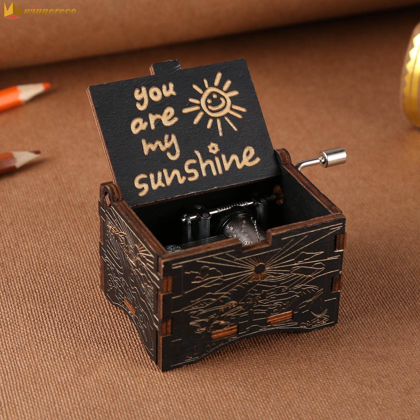 Valentine Wooden Music Box, Hand Crank Engraved Musical Box, Gifts for Girlfriend Women Wife Girls