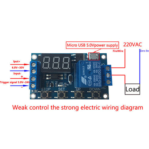 FocusAi Bảng mạch điều chỉnh thời gian led kỹ thuật số kích hoạt chu kỳ hẹn giờ chuyển mạch DC 6-30V-INTL Giao diện MicroType-C