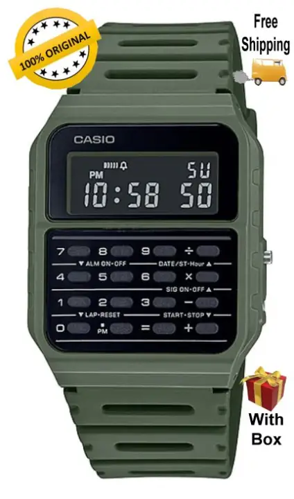 Original Casio Digital Ca 53wf 3bdf Calculator Army Green Color Square Dial Resin Digital Watch Lazada