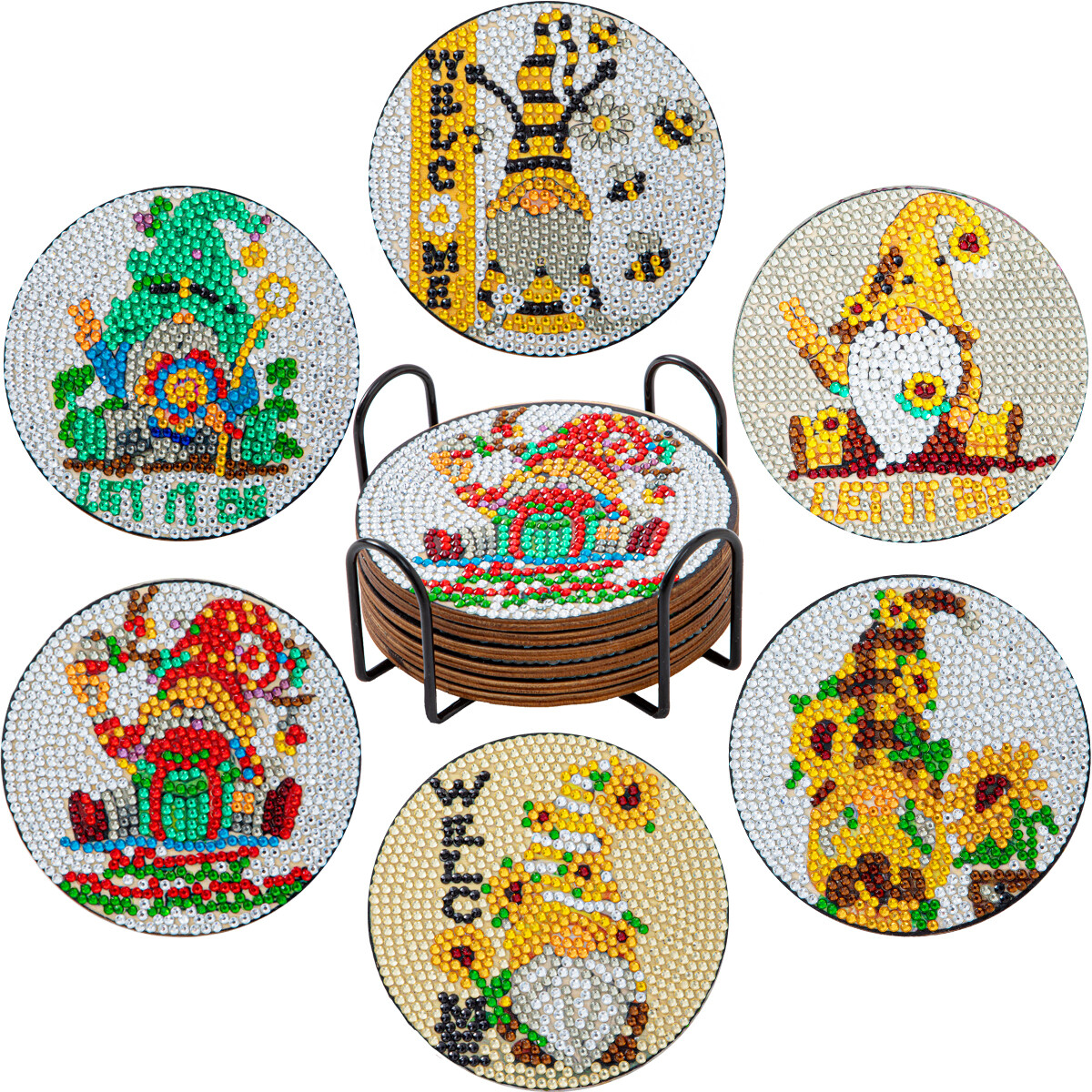 SDOYUNO 6pcs Christmas Diamond Painting Coasters Kits DIY Diamond Painting Coasters with Holder for Adult Beginners