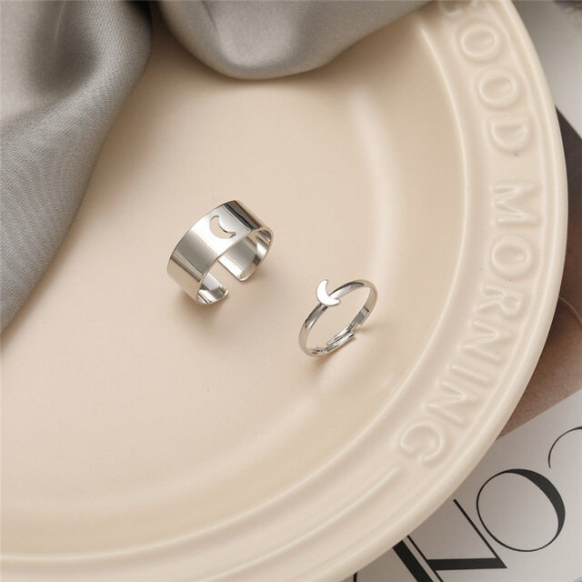 17MILE 2PCS/Set Moon Stars Couple Adjustable Opening Ring Set for Women Men Silver Color Butterfly Lover Rings Fashion Jewelry Gift