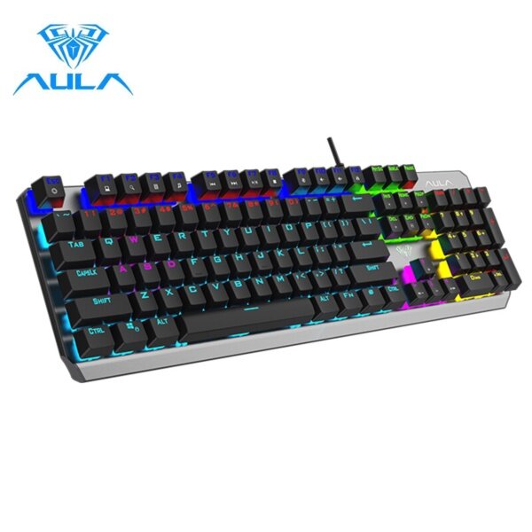 AULA F2066 Mechanical Gaming Keyboard USB Wired 104 Anti-ghosting Keys RGB Backlight 20 Kinds of Lighting Effects Metal Panel Floating Keycap Blue Switch Professional Keyboard for E-sports Gamers PC Computer Laptop Singapore