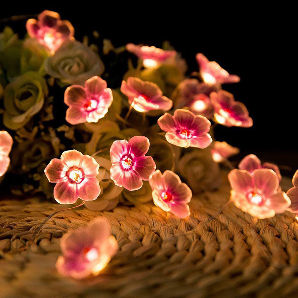 FG Pink Cherry Blossom String Lights Christmas Holiday Decoration Led Light Garland Sakura Hanging Light String