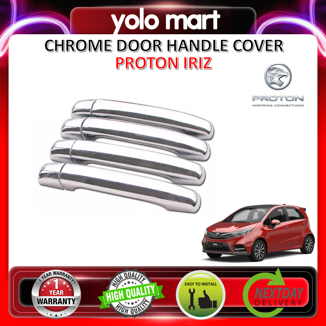 PROTON IRIZ 】Door Handle Cover Chrome ( Made in Malaysia ) Lazada