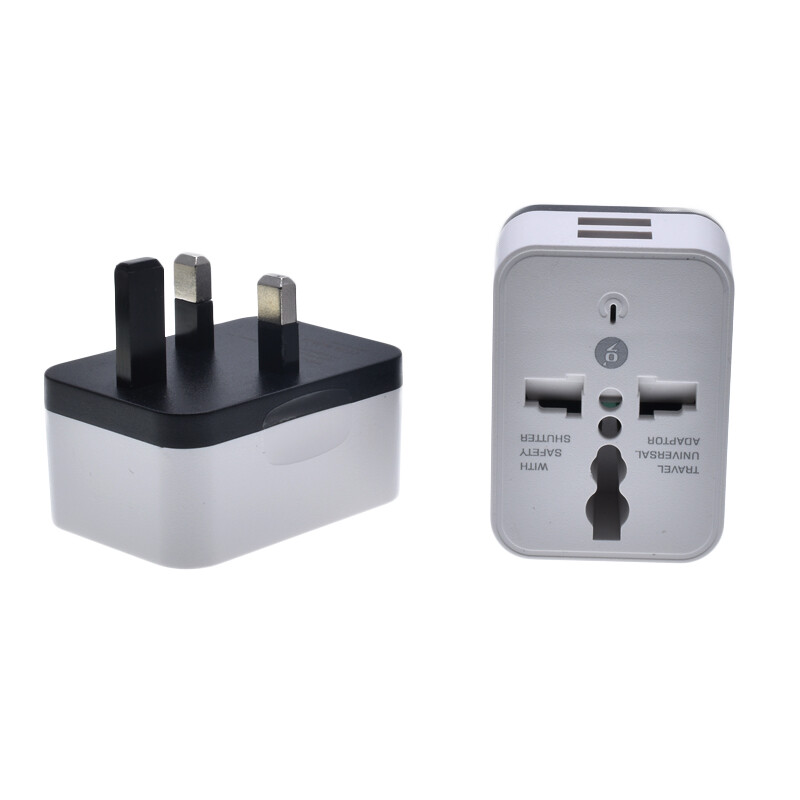 Bộ chuyển đổi phích cắm UK với cổng USB kép 5V 2A đa chức năng 10A phổ quát để EU chúng tôi anh AU Phích cắm chuyển đổi Trắng sạc điện thoại cắm hàng đầu