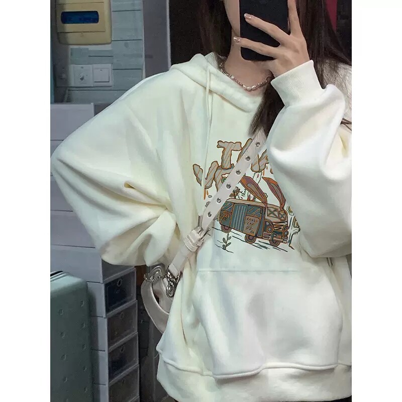 SELVZE Korean Style Women's Hoodie Loose Long Sleeve Pullover
