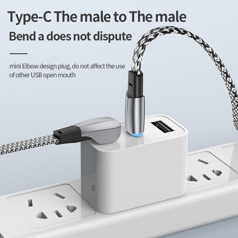 PD 60W Fast Charging Cable Type C To Type C 90 Degree USB C Quick Charger For Tesla Suitable For Samsung Suitable For Xiaomi Suitable For Huawei With Data Transfer