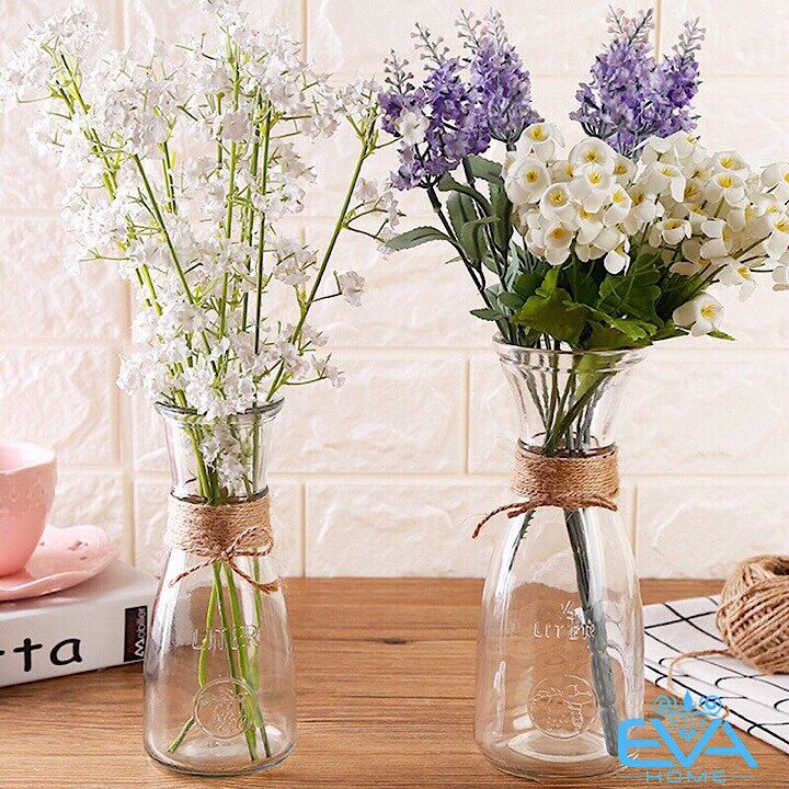 Combo 2 bình bông lọ hoa thủy tinh eo lớn - eo nhỏ tặng kèm dây bố trang trí