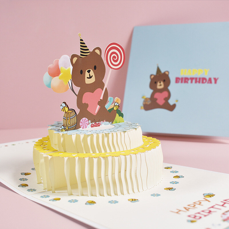 Little Bear Birthday Cake Pop-up Cards - Kids Birthday Cards, Bánh Thiệp, Pop-up Birthday Cards, 3D Cards, Pop-Up Thiệp, sinh nhật Pop-Up Card, sinh nhật thiệp chúc mừng.