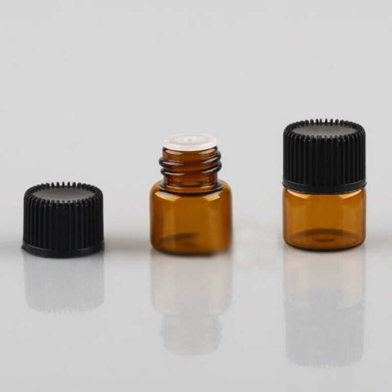 BOKALI 100pcs Mini Amber Empty Glass Sample Bottle for Essential Oil Perfume 1ml