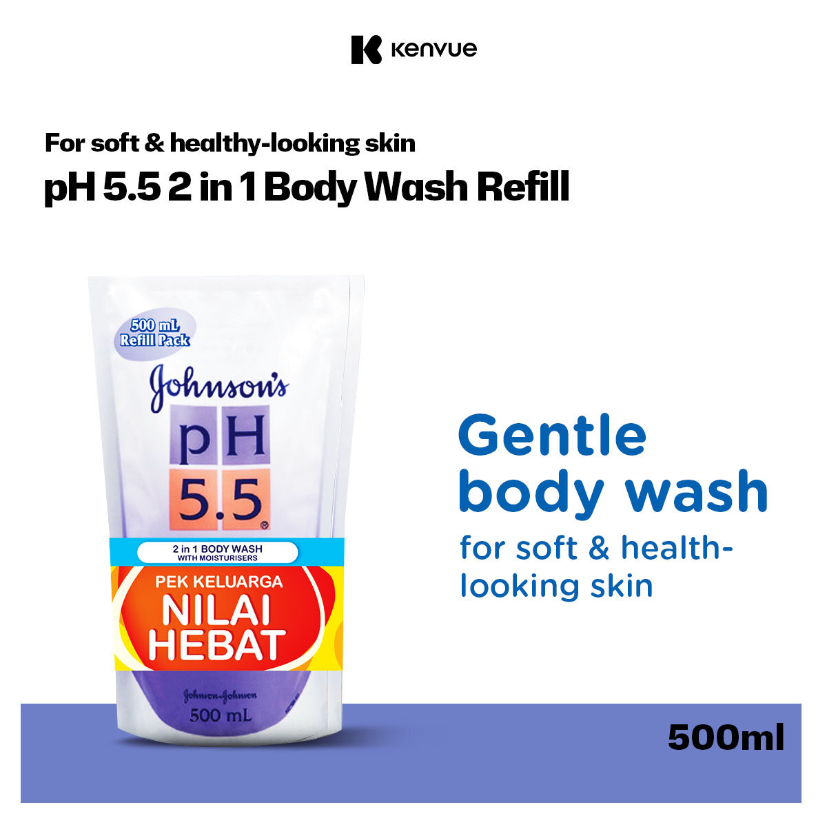 Johnson's 2in1 Body Wash with Moisturizers 500ml Refill