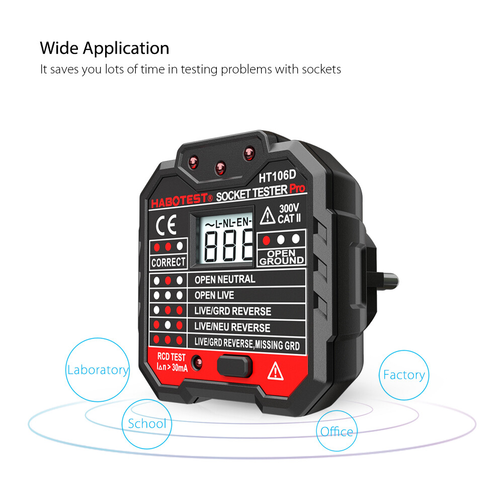 KKmoon HABOTEST Advanced RCD Electric Socket Tester Automatic Neutral Live Earth Wire Testing Circuit Polarity Detector Wall Plug Breaker Finder Electric Leakage Test with Voltage Backlight LCD Display
