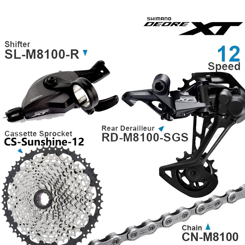 SHIMANO DEORE XT M8100 Groupset 1x12 Speed M8100 Shifter Lever Rear Derailleur 10 45T 10 51T Cassette With M8100 126 Links Chain Original Bicycle Kit