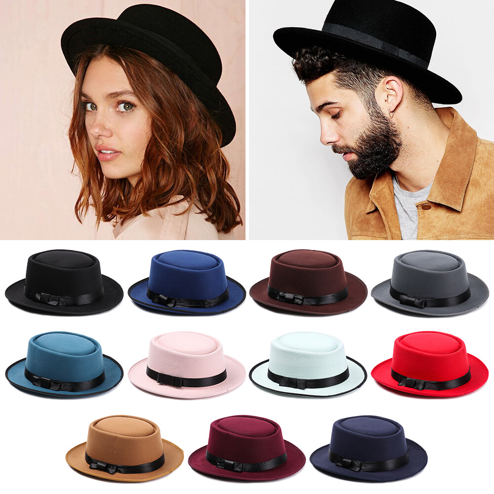 1pc Women cowboy hat fashion cool vintage antique wool fedora hat wide brim flat top jazz hat Panama winter autumn women men cowboy hat
